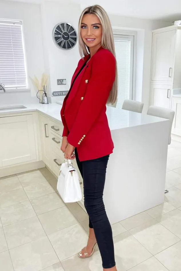 AX Paris Red Military Style Blazer Coats and Jackets