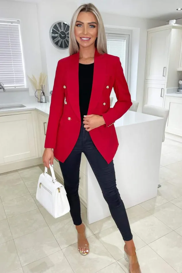AX Paris Red Military Style Blazer Coats and Jackets
