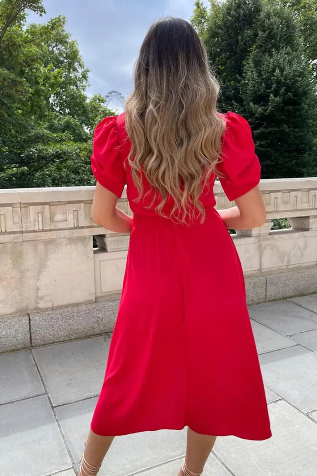 AX Paris Red Wrap Over Tie Midi Dress Wedding Guest Dresses