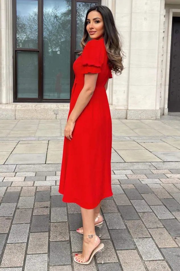 AX Paris Red Wrap Side Tie Midi Dress Dresses