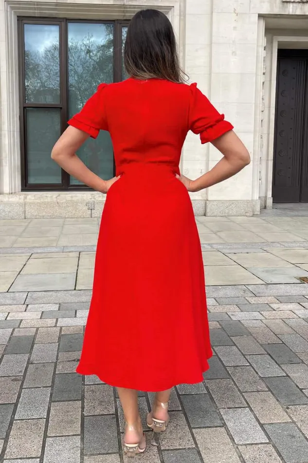 AX Paris Red Wrap Side Tie Midi Dress Dresses