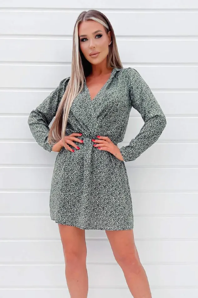 AX Paris Sage And Black Printed Long Sleeve Mini Dress Dresses