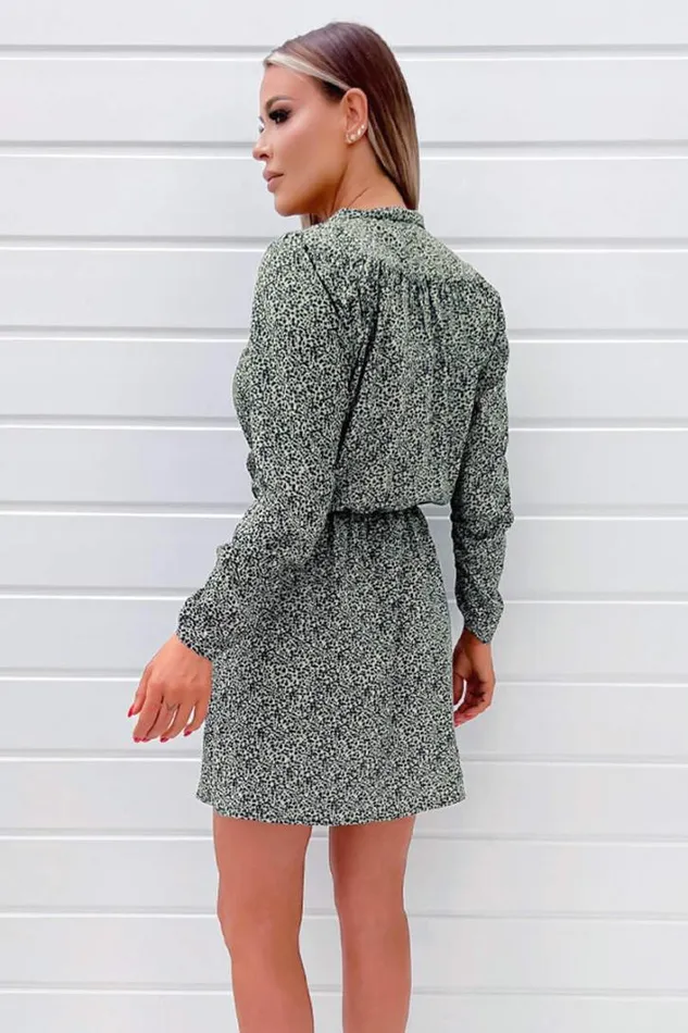 AX Paris Sage And Black Printed Long Sleeve Mini Dress Dresses
