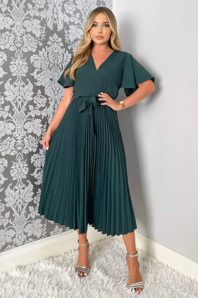 AX Paris Teal Belted Pleated Skirt Midi Dress Dresses
