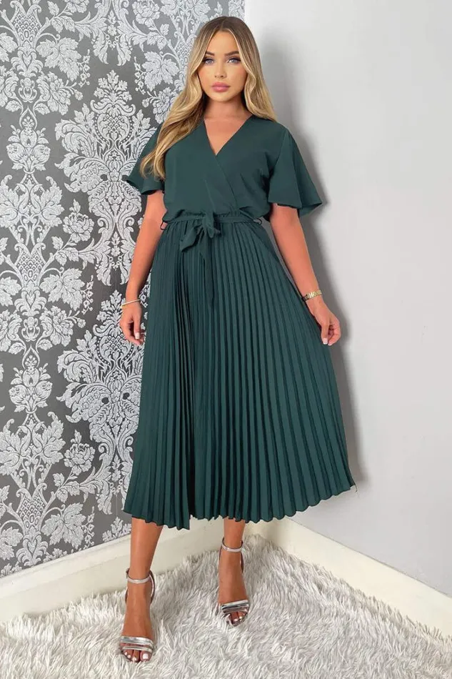 AX Paris Teal Belted Pleated Skirt Midi Dress Dresses