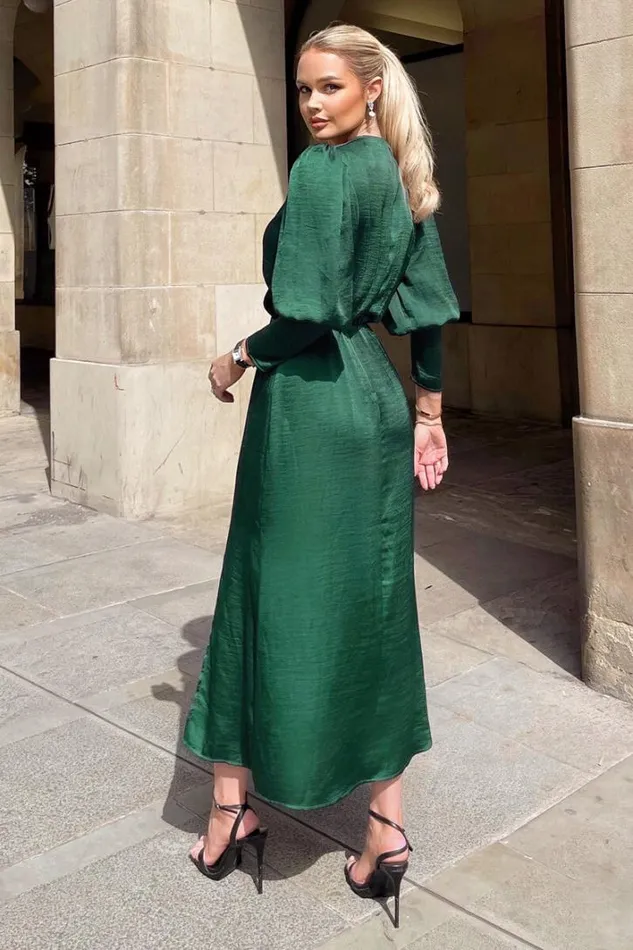 AX Paris Teal Satin Wrap Top Long Sleeve Midi Dress Dresses