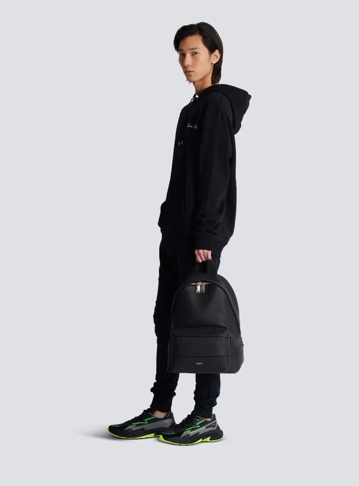 Balmain Bags And Backpacks Men Grained Leather Backpack Black