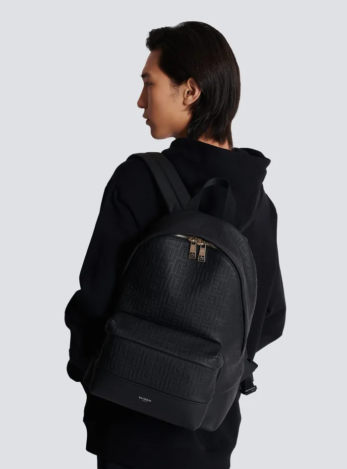 Balmain Bags And Backpacks Men Grained Leather Backpack Black