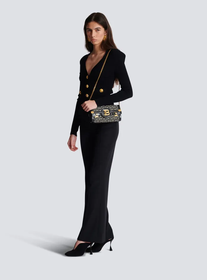 Balmain Crossbody Bags Women BBuzz 23 Jacquard And Leather Clutch Bag Black