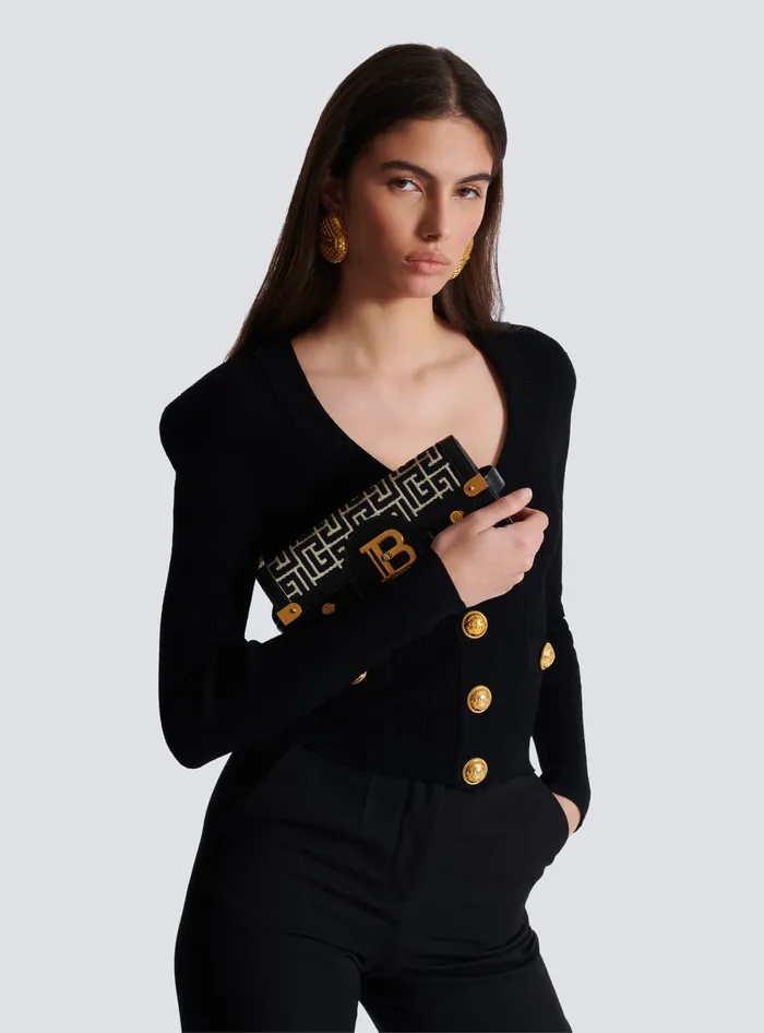 Balmain Crossbody Bags Women BBuzz 23 Jacquard And Leather Clutch Bag Black
