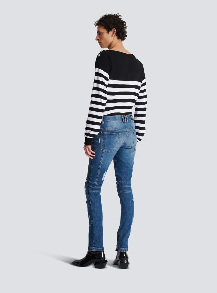 Balmain Denim Men Biker Jeans In Faded Denim Blue