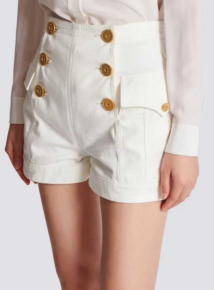 Balmain Denim Women 6button Denim Shorts White