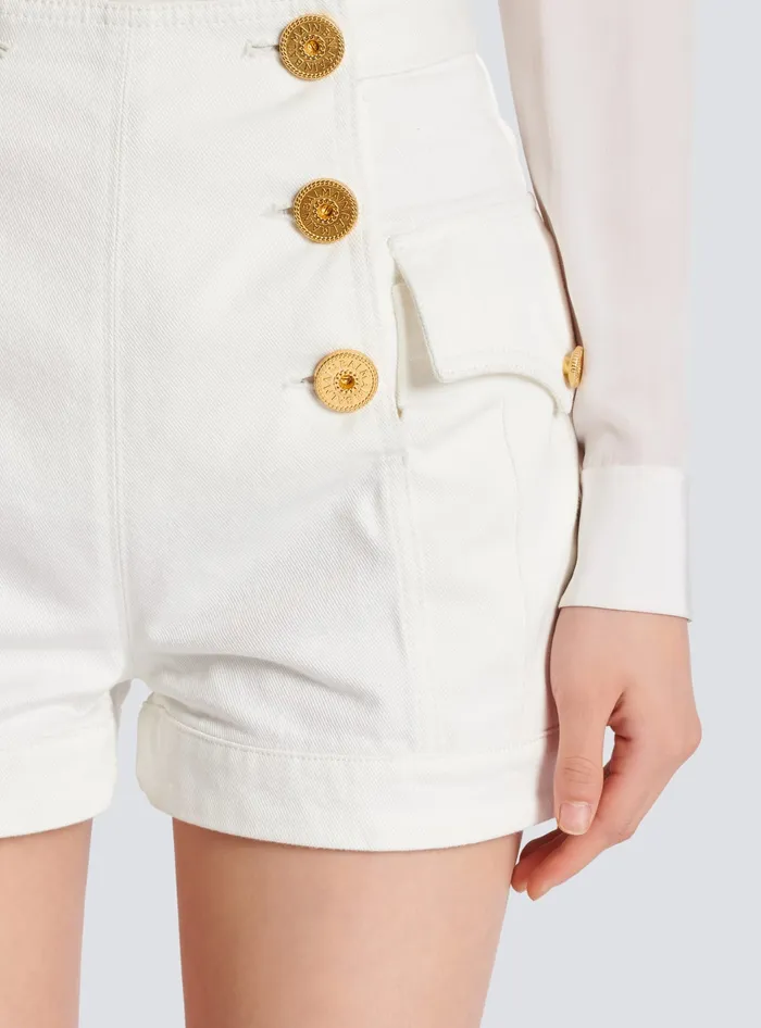 Balmain Denim Women 6button Denim Shorts White