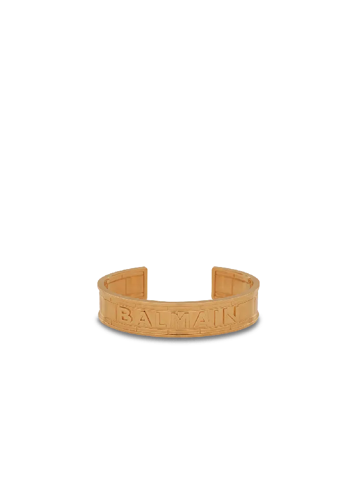 Balmain Fashion Jewelry WomenMen Goldtone Brass Cuff Bracelet With Logo Gold