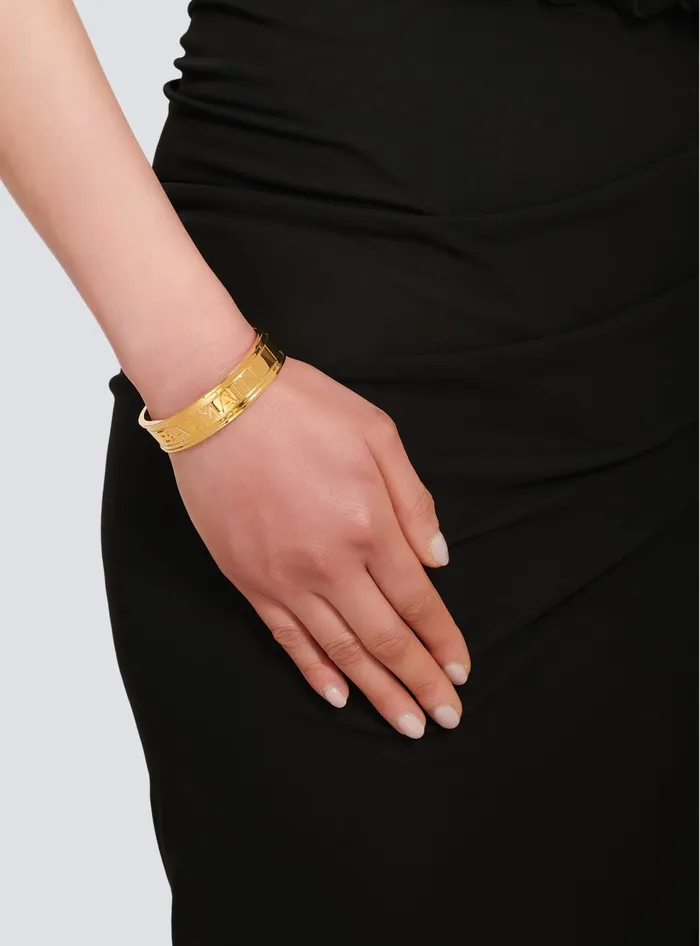 Balmain Fashion Jewelry WomenMen Goldtone Brass Cuff Bracelet With Logo Gold