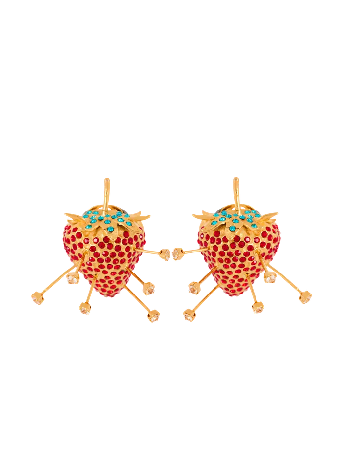 Balmain Fashion Jewelry Women Strawberry Earrings With Brass Studs And Rhinestones Red