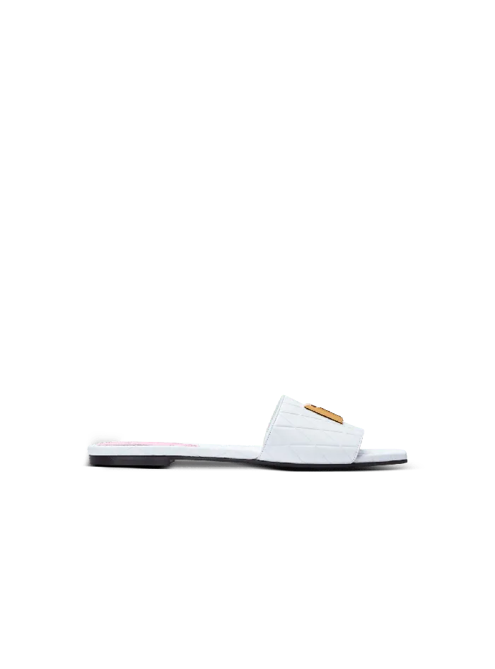 Balmain Flat Shoes Women Dafne Calfskin Mules With Embossed Diamond White