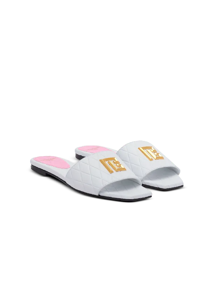 Balmain Flat Shoes Women Dafne Calfskin Mules With Embossed Diamond White
