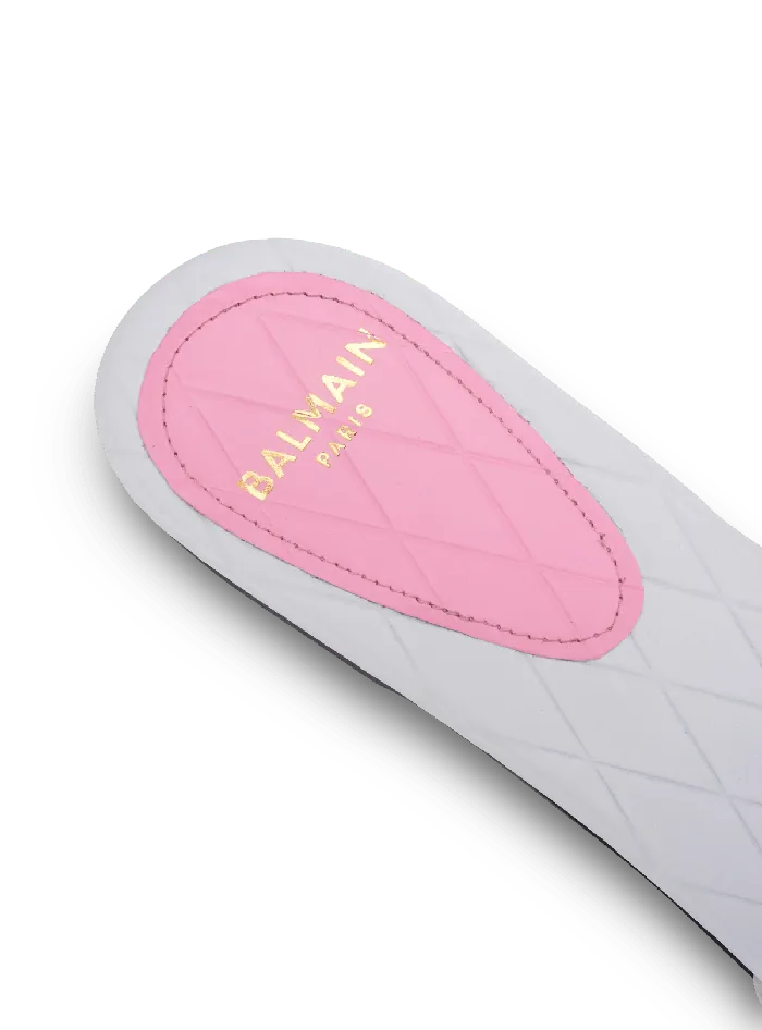 Balmain Flat Shoes Women Dafne Calfskin Mules With Embossed Diamond White