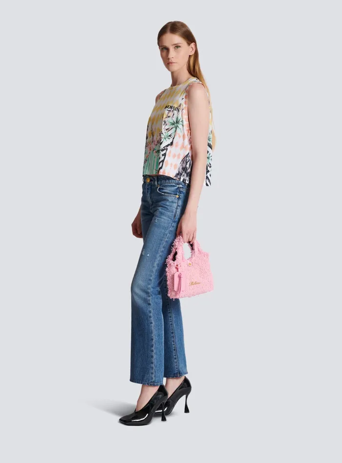 Balmain Grocery Bags Women Mini BArmy Grocery Bag In Tweed Pink