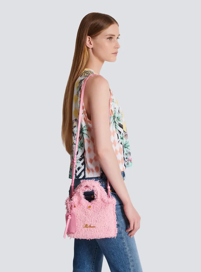 Balmain Grocery Bags Women Mini BArmy Grocery Bag In Tweed Pink