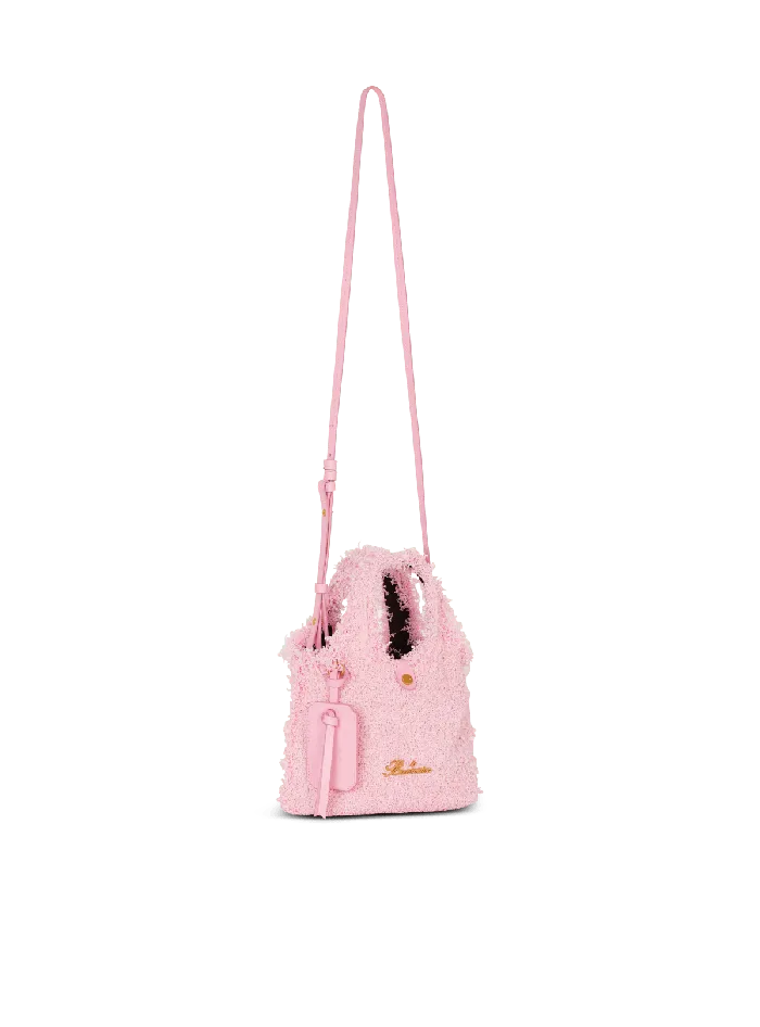 Balmain Grocery Bags Women Mini BArmy Grocery Bag In Tweed Pink