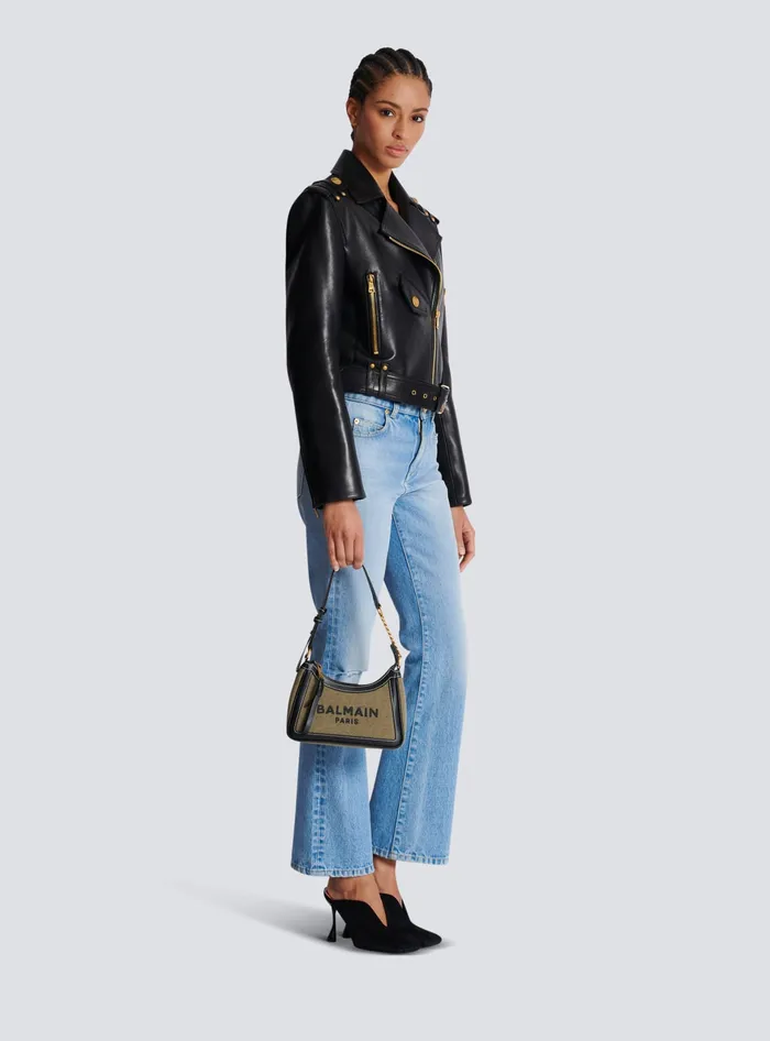 Balmain Handbags Women BArmy Canvas Bag With Leather Inserts Khaki