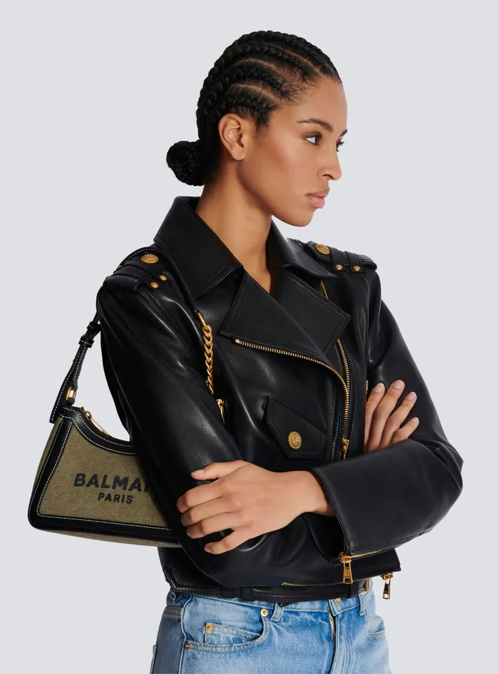 Balmain Handbags Women BArmy Canvas Bag With Leather Inserts Khaki