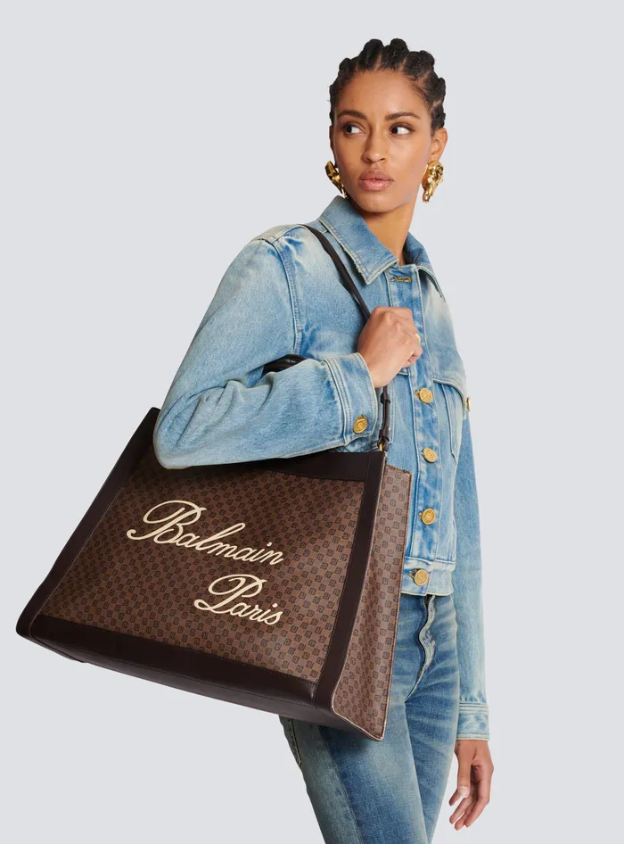 Balmain Handbags Women Olivier039s Cabas In Canvas And Leather Brown