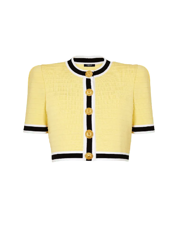 Balmain Knitwear Women Cropped Knit Cardigan Yellow