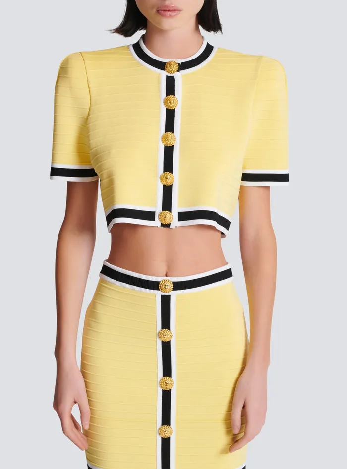 Balmain Knitwear Women Cropped Knit Cardigan Yellow