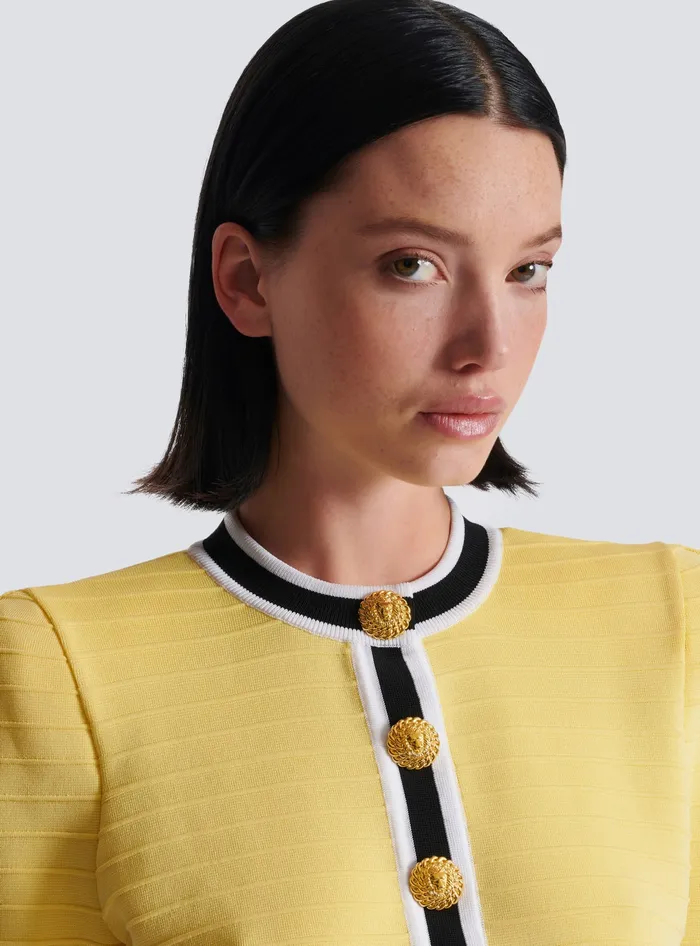 Balmain Knitwear Women Cropped Knit Cardigan Yellow
