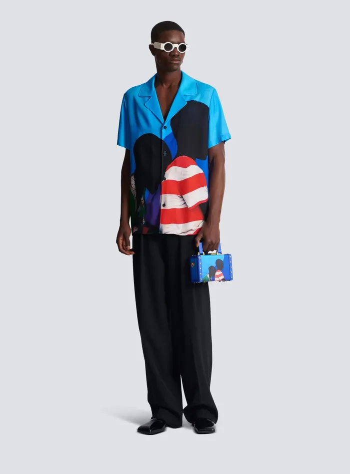 Balmain Shirts And Polos Men Twill Pyjama Shirt With Prince Gyasi Print Multicolor