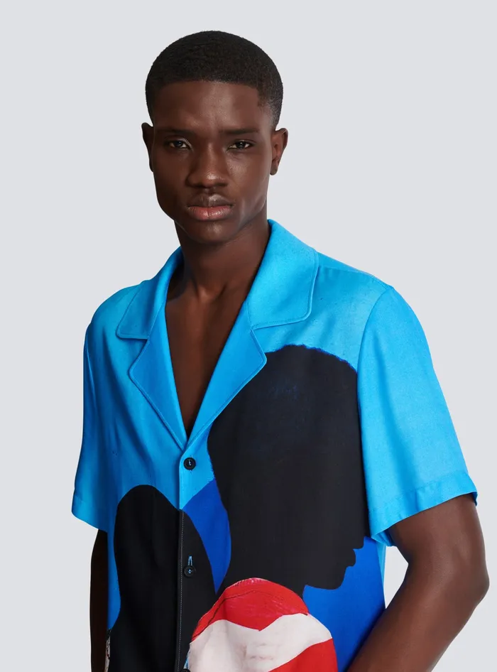 Balmain Shirts And Polos Men Twill Pyjama Shirt With Prince Gyasi Print Multicolor
