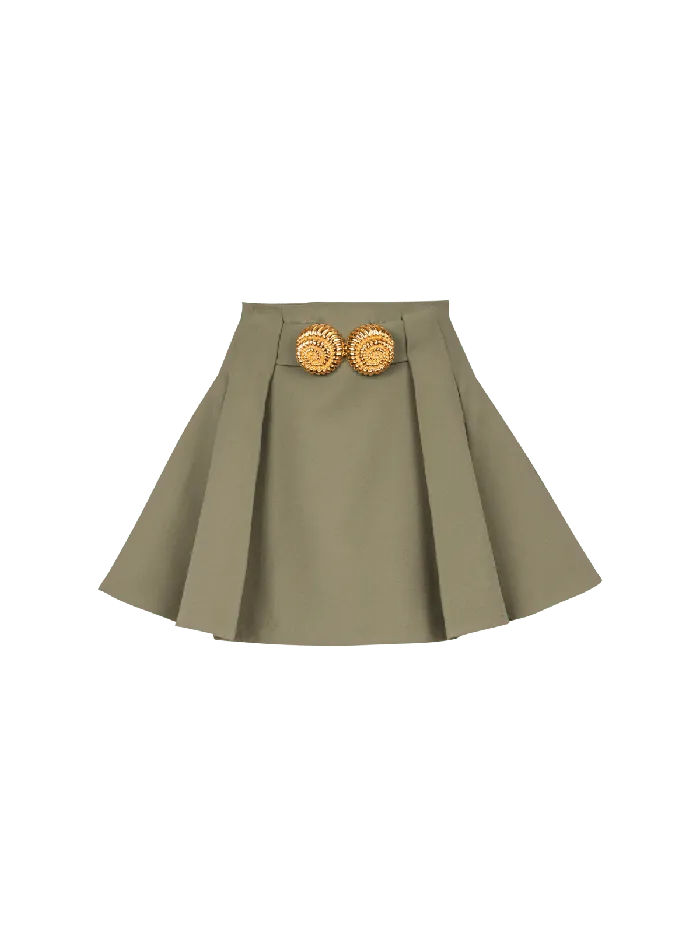 Balmain Skirts Women Short Pleated Skirt In Grain De Poudre Green