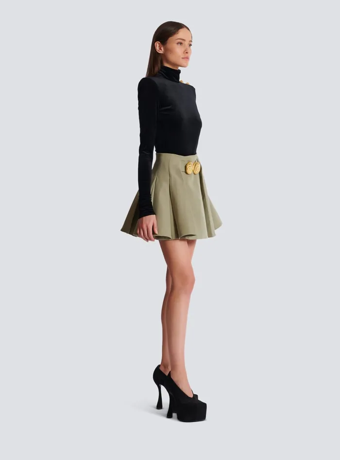 Balmain Skirts Women Short Pleated Skirt In Grain De Poudre Green