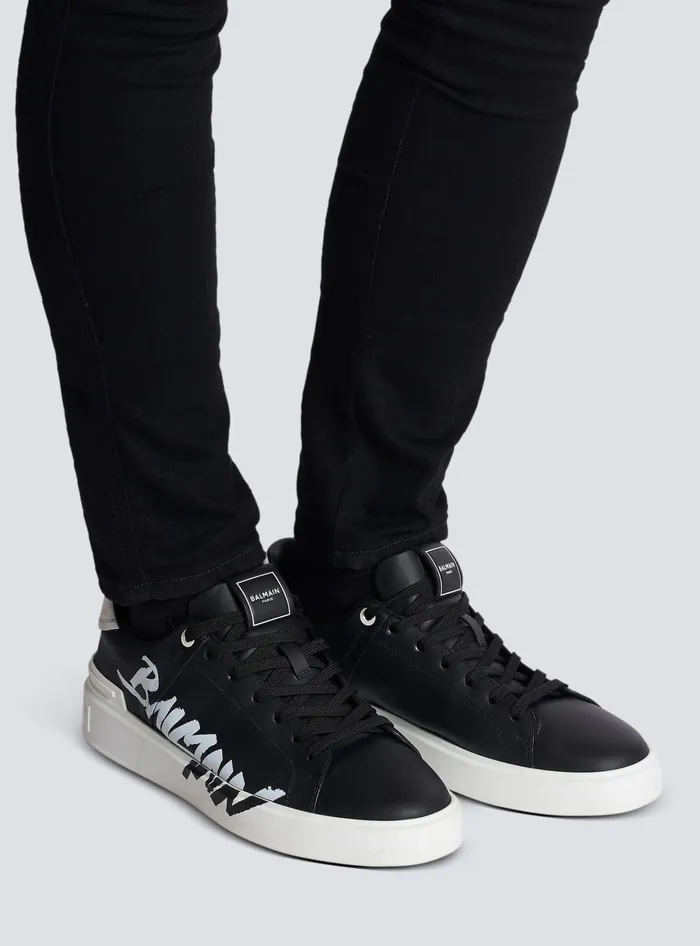 Balmain Sneakers Men BCourt Printed Leather Sneakers Black