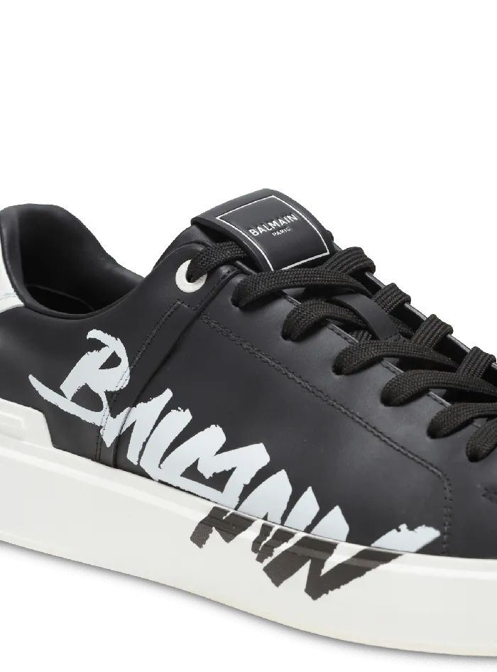 Balmain Sneakers Men BCourt Printed Leather Sneakers Black