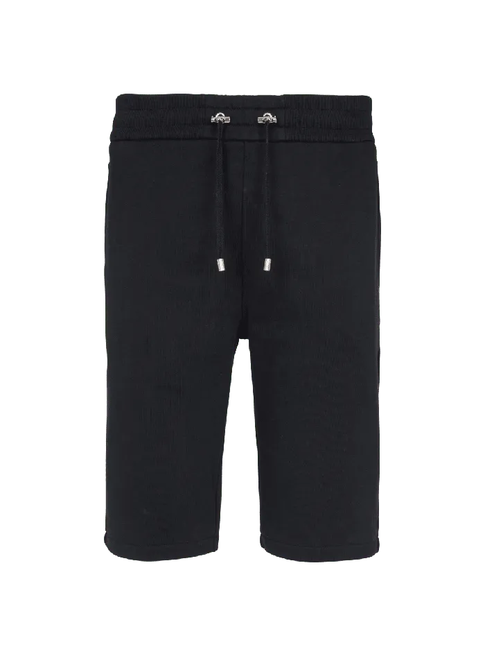 Balmain Sportswear Men Cotton Shorts With Flocked Paris Logo Black