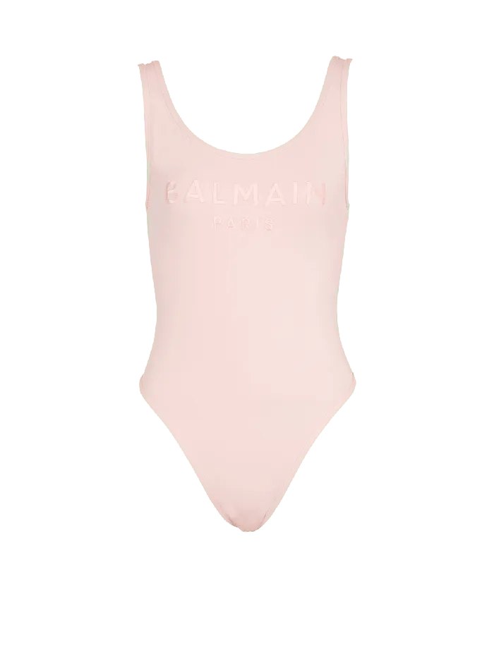 Balmain Swimwear Women Onepiece Swimsuit With Paris Embroidery Pink