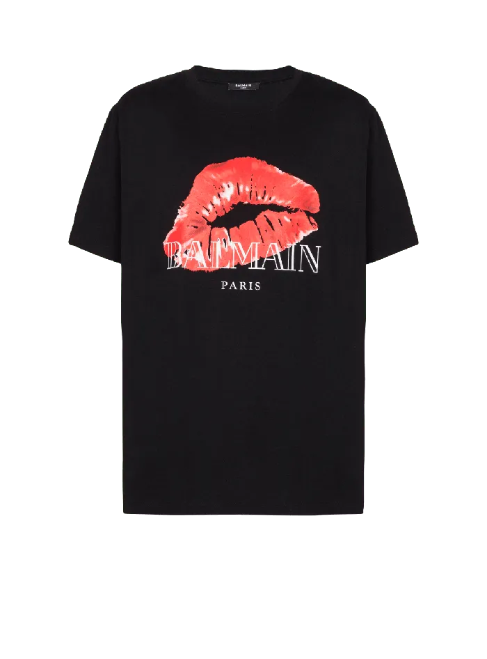Balmain TShirts Men Relaxed Tshirt With Kiss Print Black