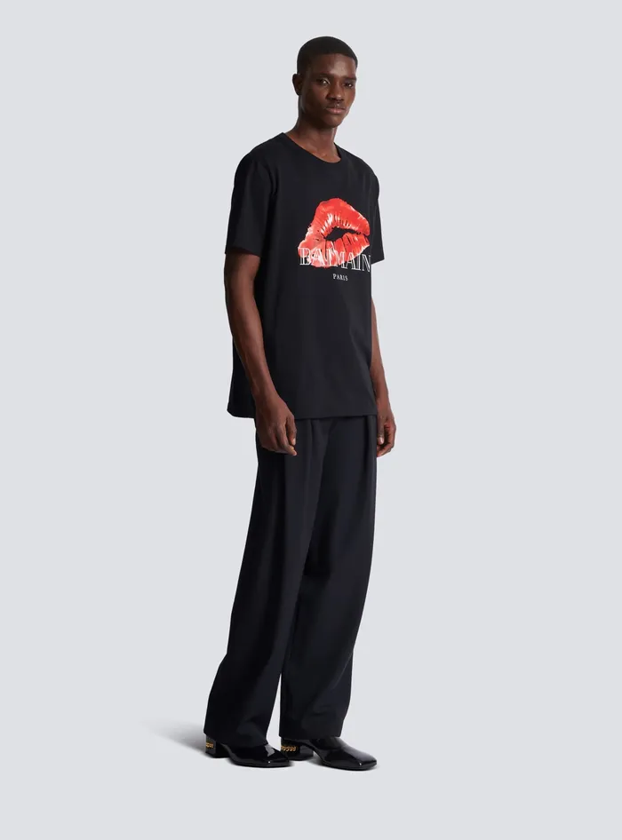 Balmain TShirts Men Relaxed Tshirt With Kiss Print Black