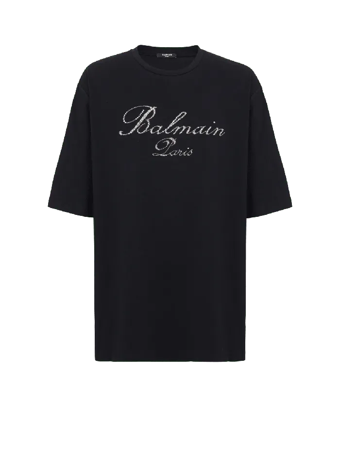 Balmain TShirts Men Signature Embroidered Tshirt Black