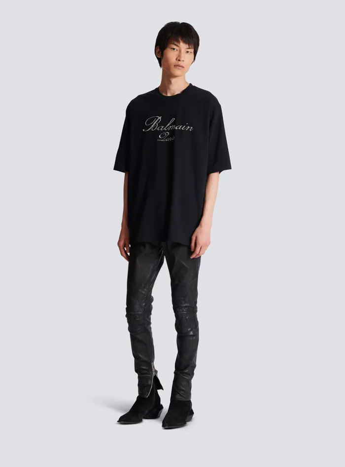 Balmain TShirts Men Signature Embroidered Tshirt Black