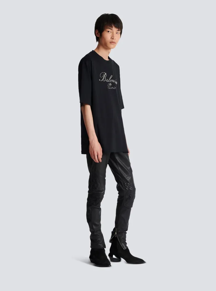 Balmain TShirts Men Signature Embroidered Tshirt Black