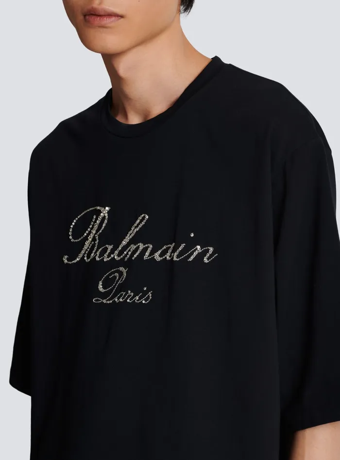 Balmain TShirts Men Signature Embroidered Tshirt Black