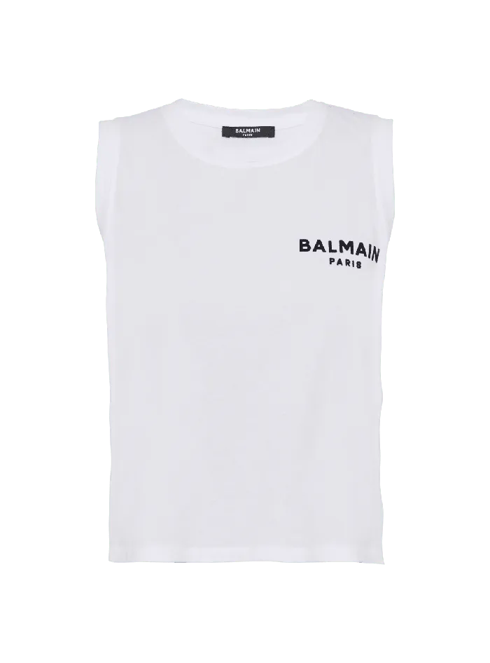 Balmain TShirts Women Flocked Tank Top White