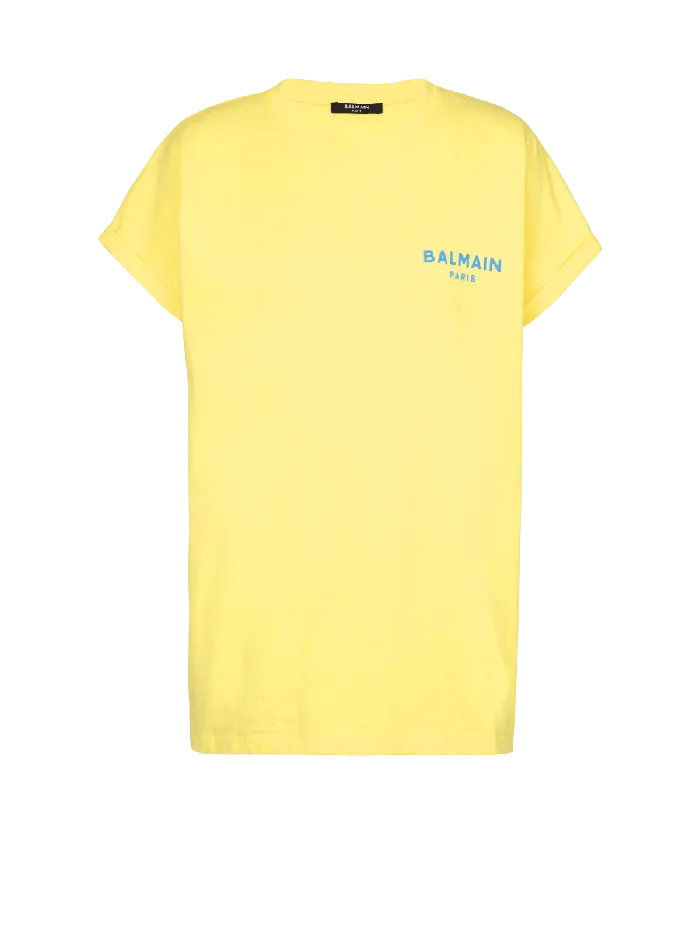Balmain TShirts Women Tshirt With Flocked Paris Logo Yellow