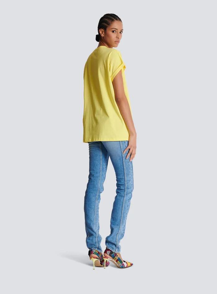 Balmain TShirts Women Tshirt With Flocked Paris Logo Yellow