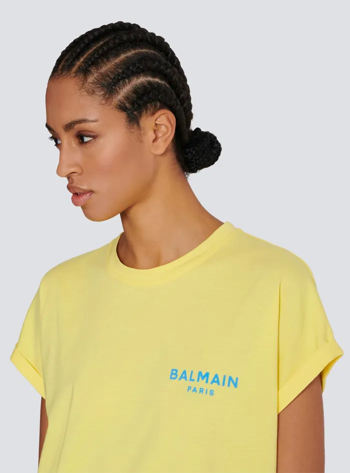 Balmain TShirts Women Tshirt With Flocked Paris Logo Yellow